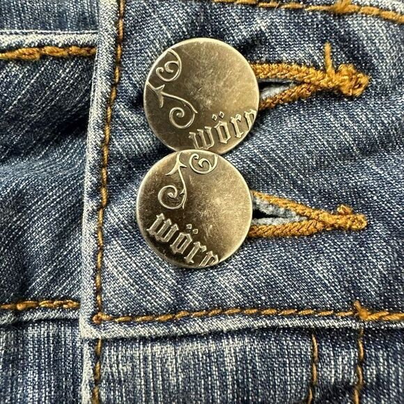 Worn Jeans Women's 14 Wide Leg Denim Cropped Capris Double Button Flap Pockets - Picture 5 of 15